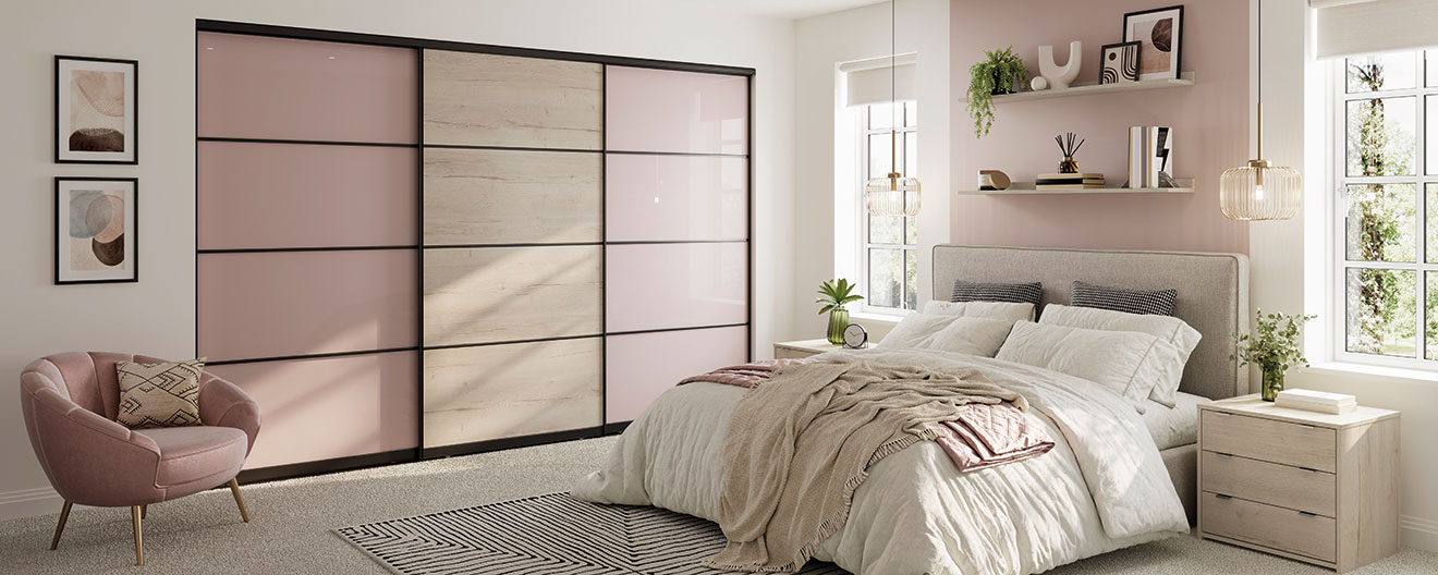 Volante Rose Quartz Glass and White Halifax Oak Bedroom Furniture