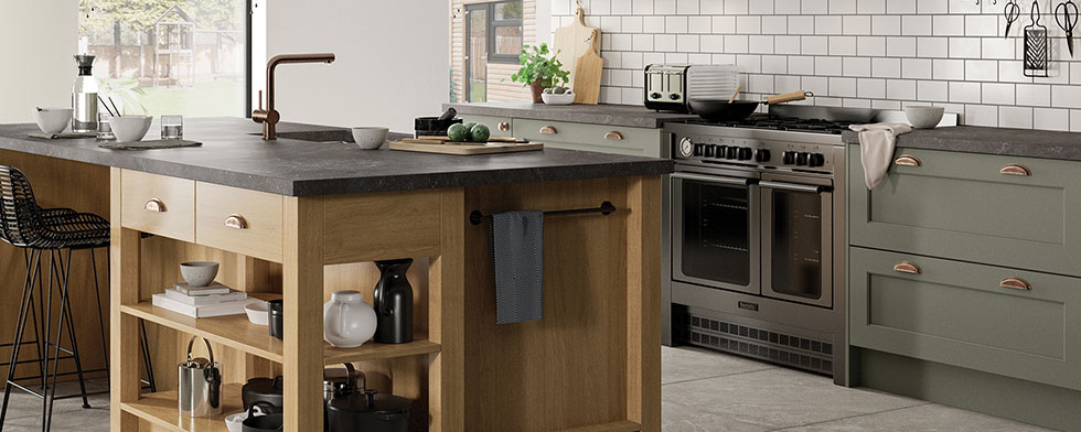 Wakefield Cardamom and Light Oak Kitchen