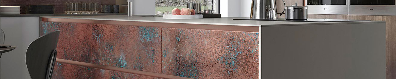 Ferro Oxidized Copper and Rezana Espresso Oak Kitchen