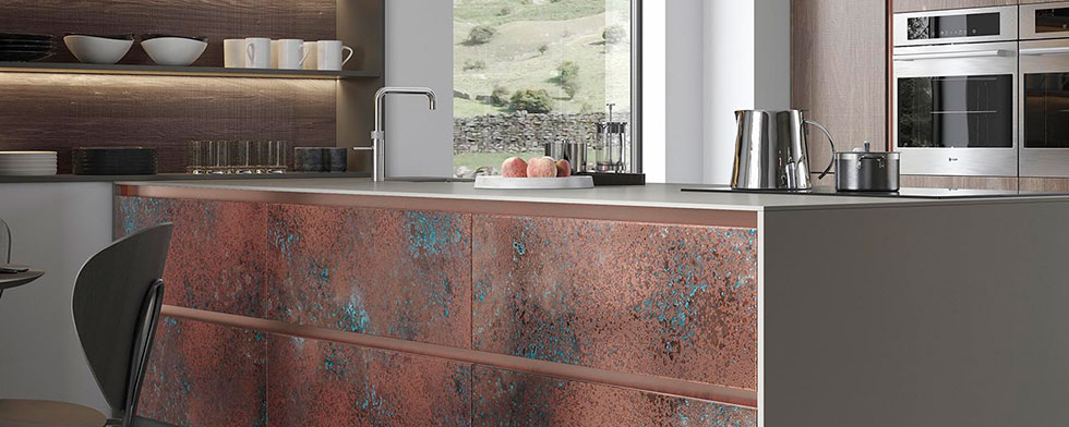 Ferro Oxidized Copper and Rezana Espresso Oak Kitchen