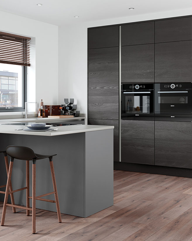 Zola Soft Matte Dust Grey and Tavola Hacienda Black Kitchen